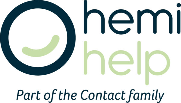 Contact smiley icon, hemi help text logo