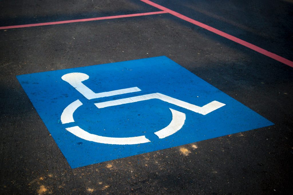 Disabled parking symbol on the road