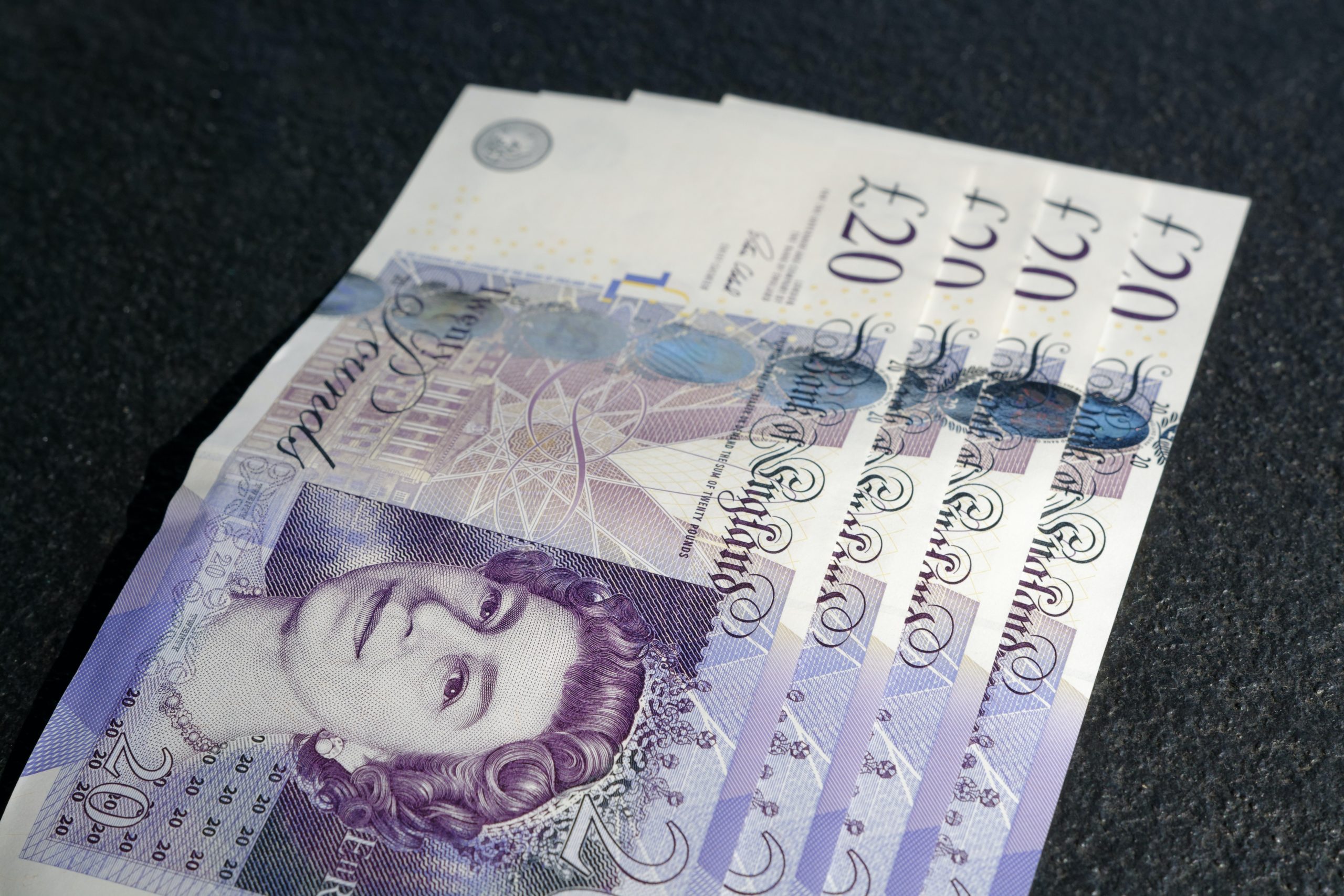 Close up of £20 bank notes