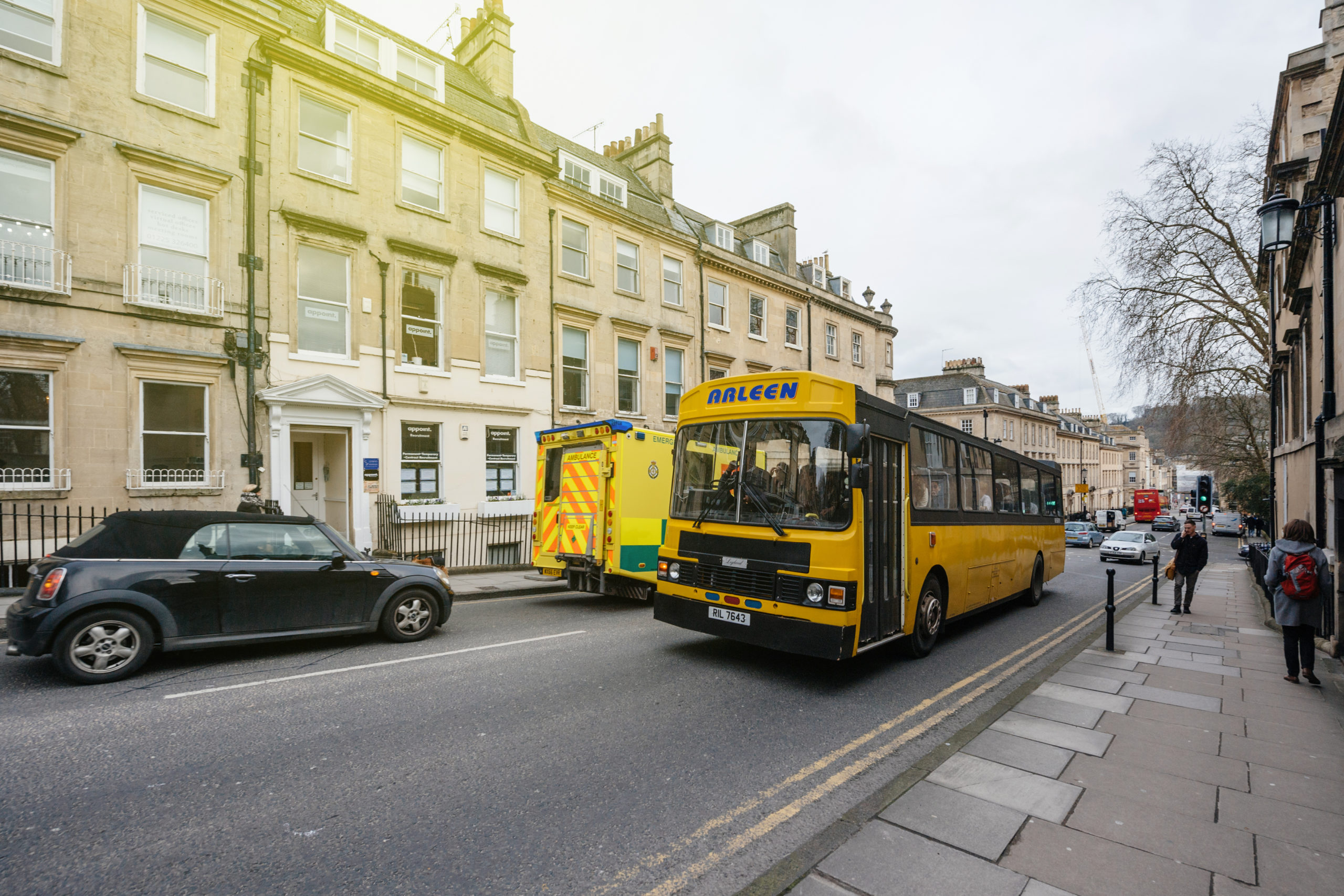 Yellow school bus in Bath