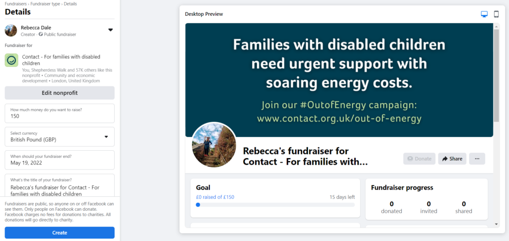 Facebook Fundraiser Set Up