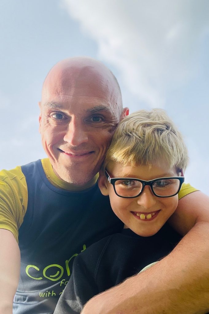 Marathon runner Neil with his son Harvey