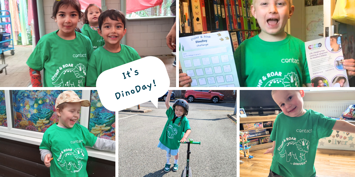 Lots of children wearing green t-shirts who participated in the DinoDay Stomp and Roar Challenge