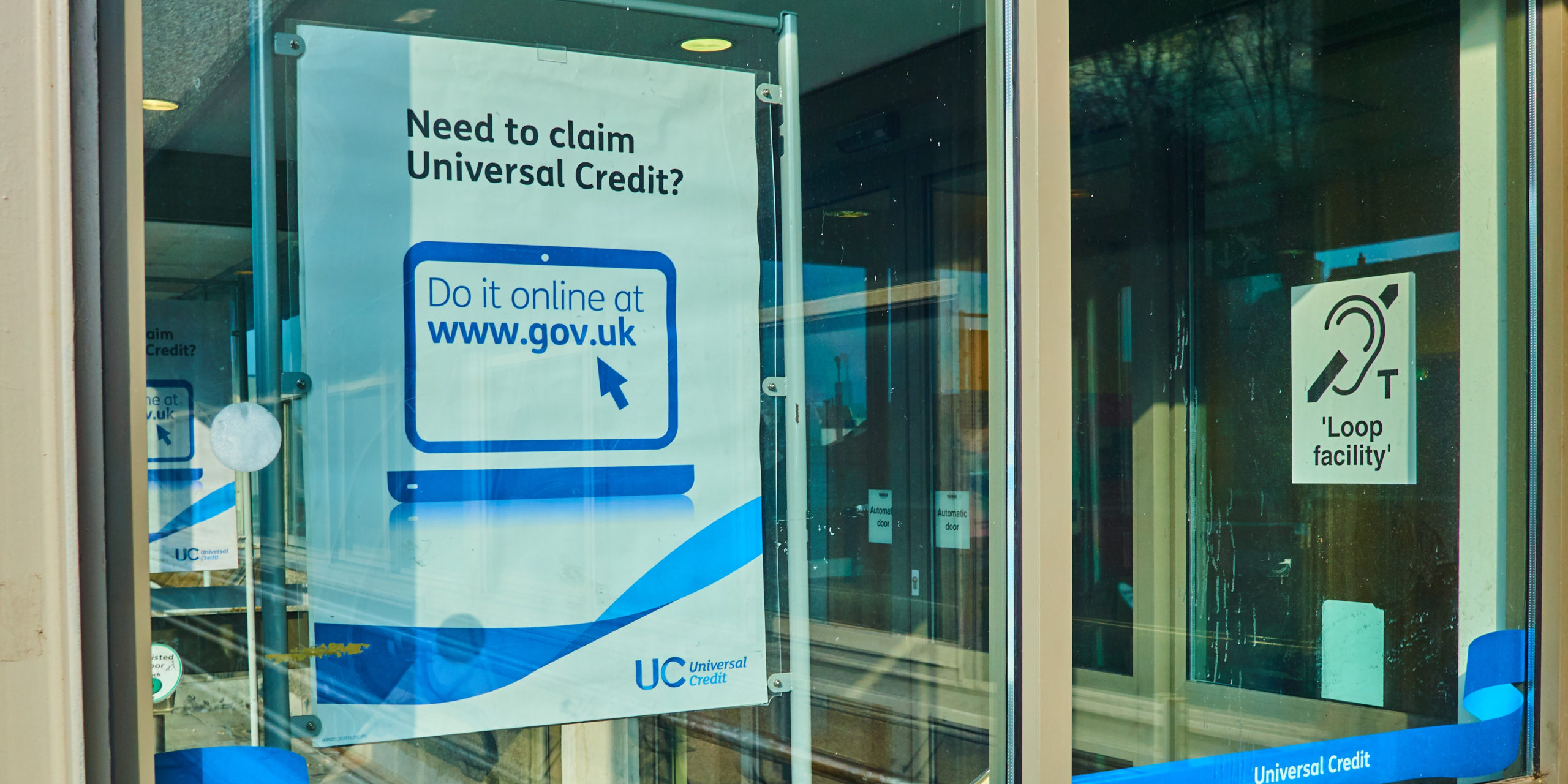 Universal Credit sign in job centre window