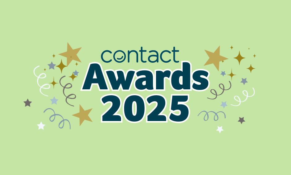 Graphic with text that says 'Contact Awards 2025' with stars and streamers