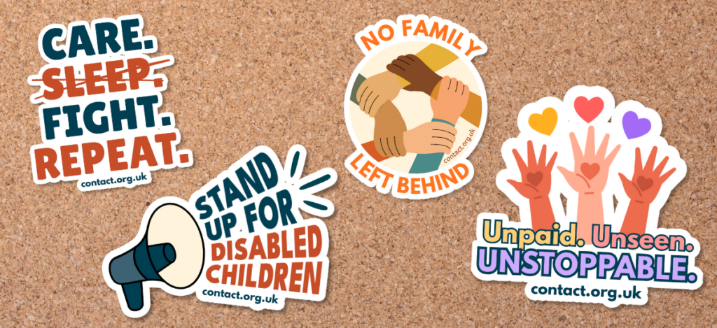 Banner: Contact's winter appeal 2025, depicting a selection of stickers