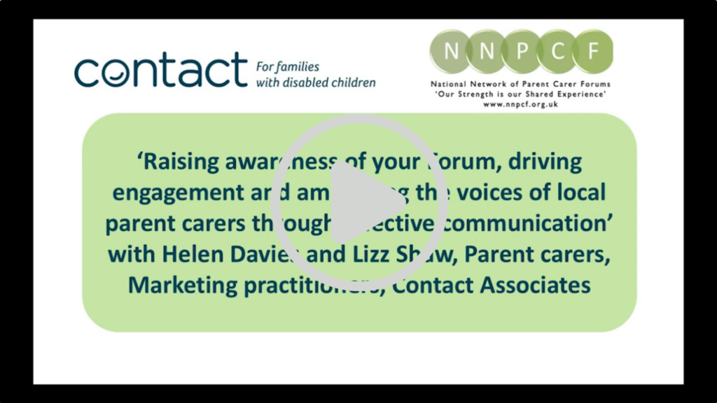 Raising awareness of your Forum, driving engagement and amplifying the voices of local parent carers video screenshot with white play button