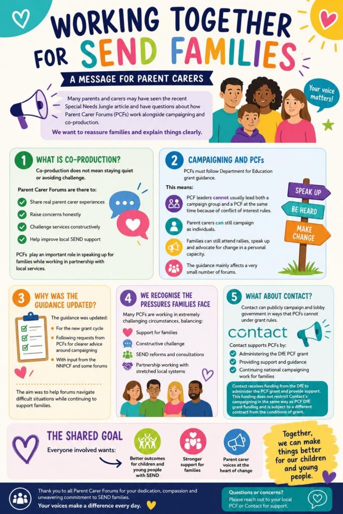 Poster outlining the new campaigning guidance for parent carer forums.